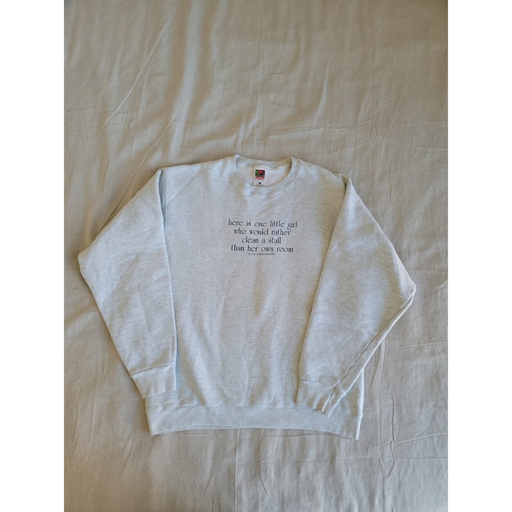 Vintage Fruit Of The Loom Womens L Sweatshirt Horse Loving Clean Stall Gray 90s